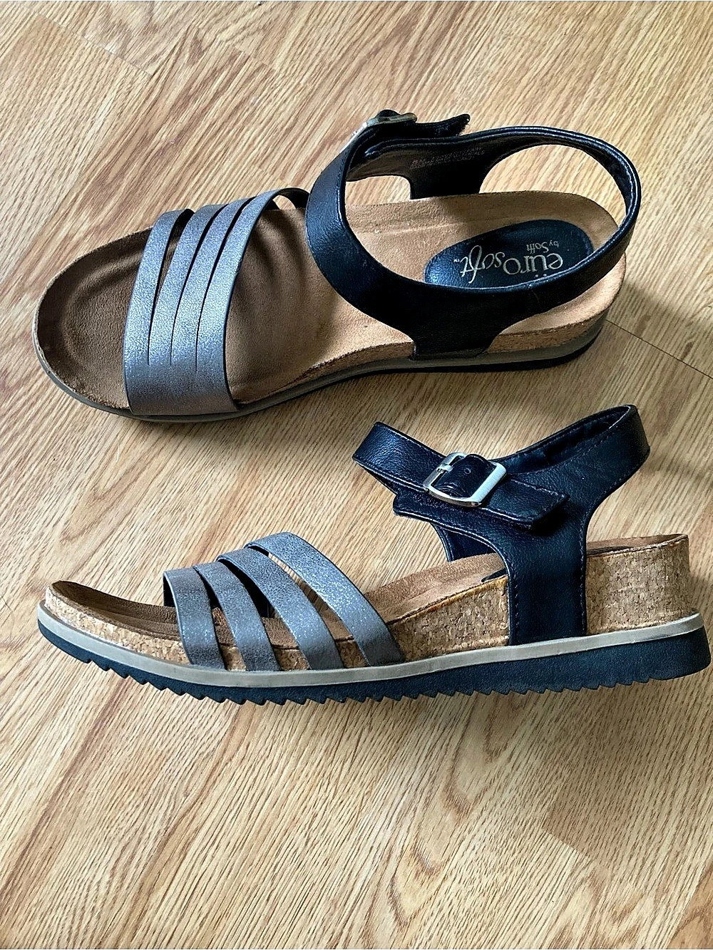 Eurosoft Women's Black & Gray Sandals Size 8M